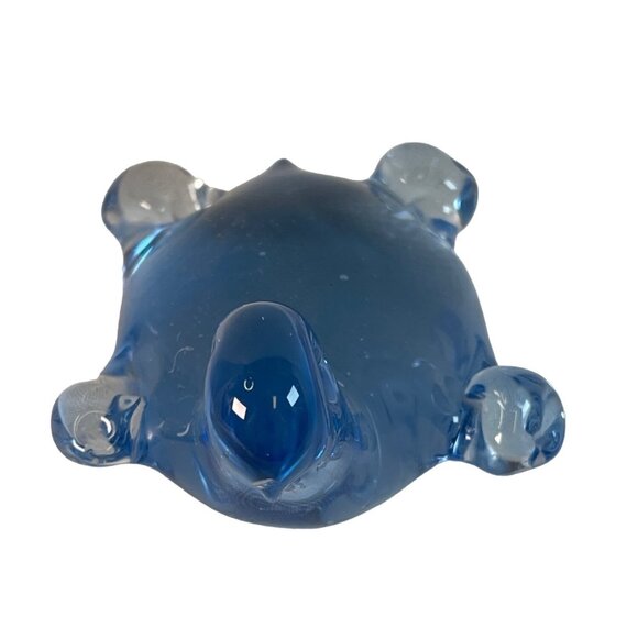 Vintage Blue Blown Art Glass Turtle Paperweight Sculpture - Picture 2 of 7